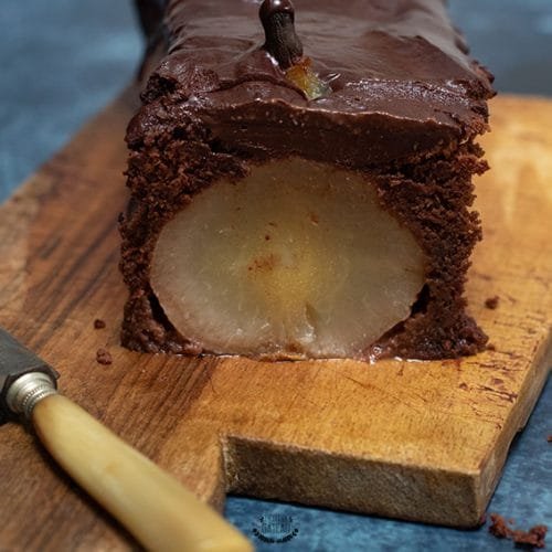cake chocolat et poires debout